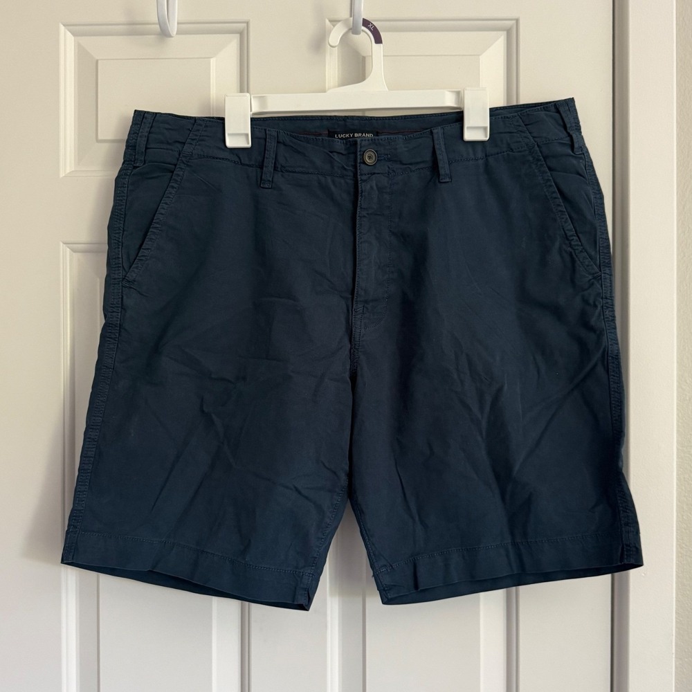 Lucky Brand Men's 38 Navy Stretch Twill Chino Shorts Flat Front Casual 9" Inseam